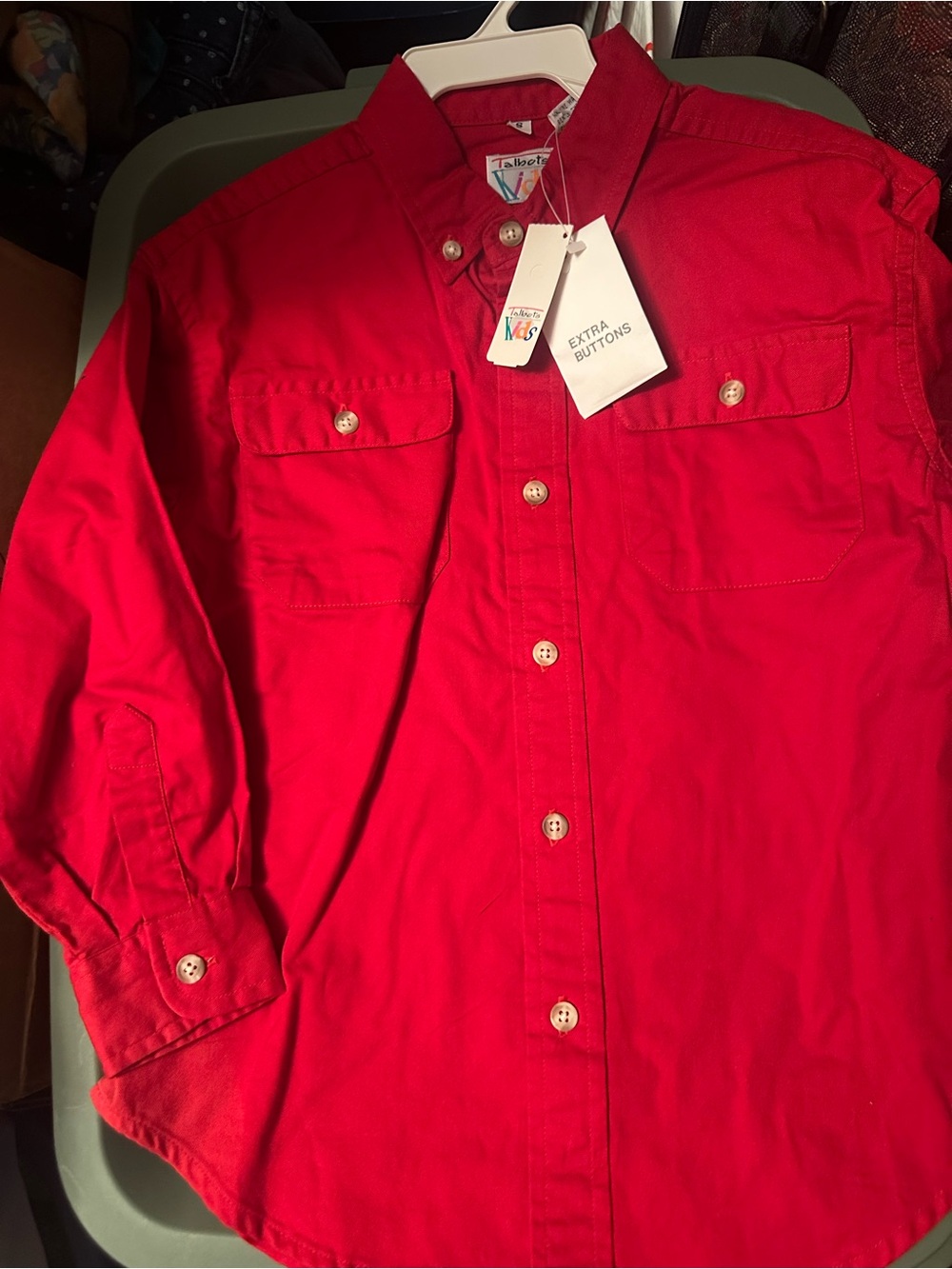 Talbots Vibrant Red Button-Up Shirt with Chest Pockets